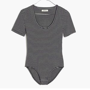 Madewell Black And White Natasha Stripe Cameo Scoop Bodysuit